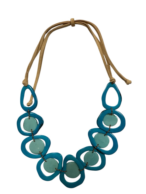 Boho Turquoise Enamel & Mint Green Teardrop Statement Necklace | Adjustable Faux Suede Cord