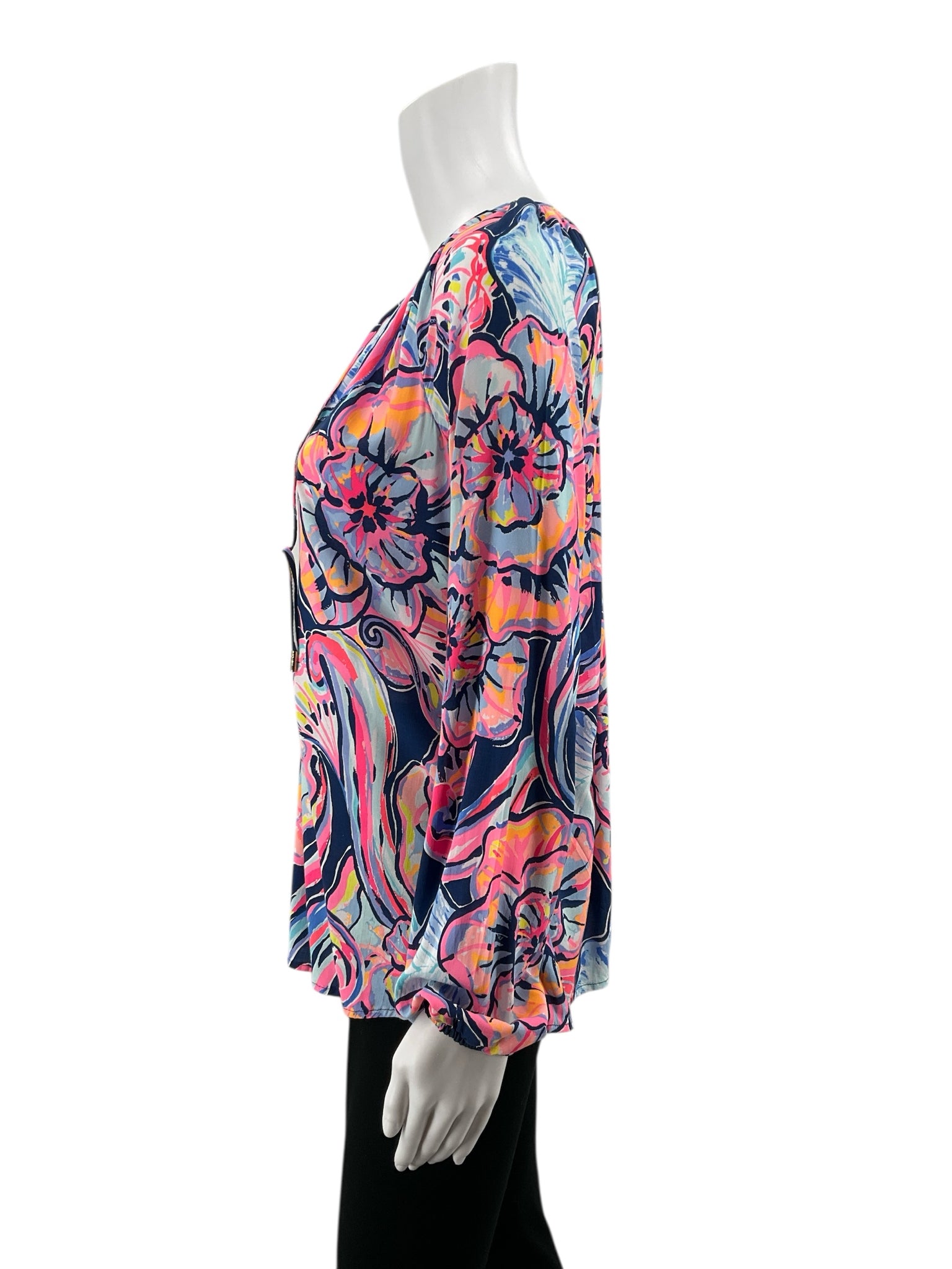 Lilly Pulitzer pink/blue/orange Long Sleeve Nevie Top Multi Sink Or Swim Floral Blouse Size Small - Size S