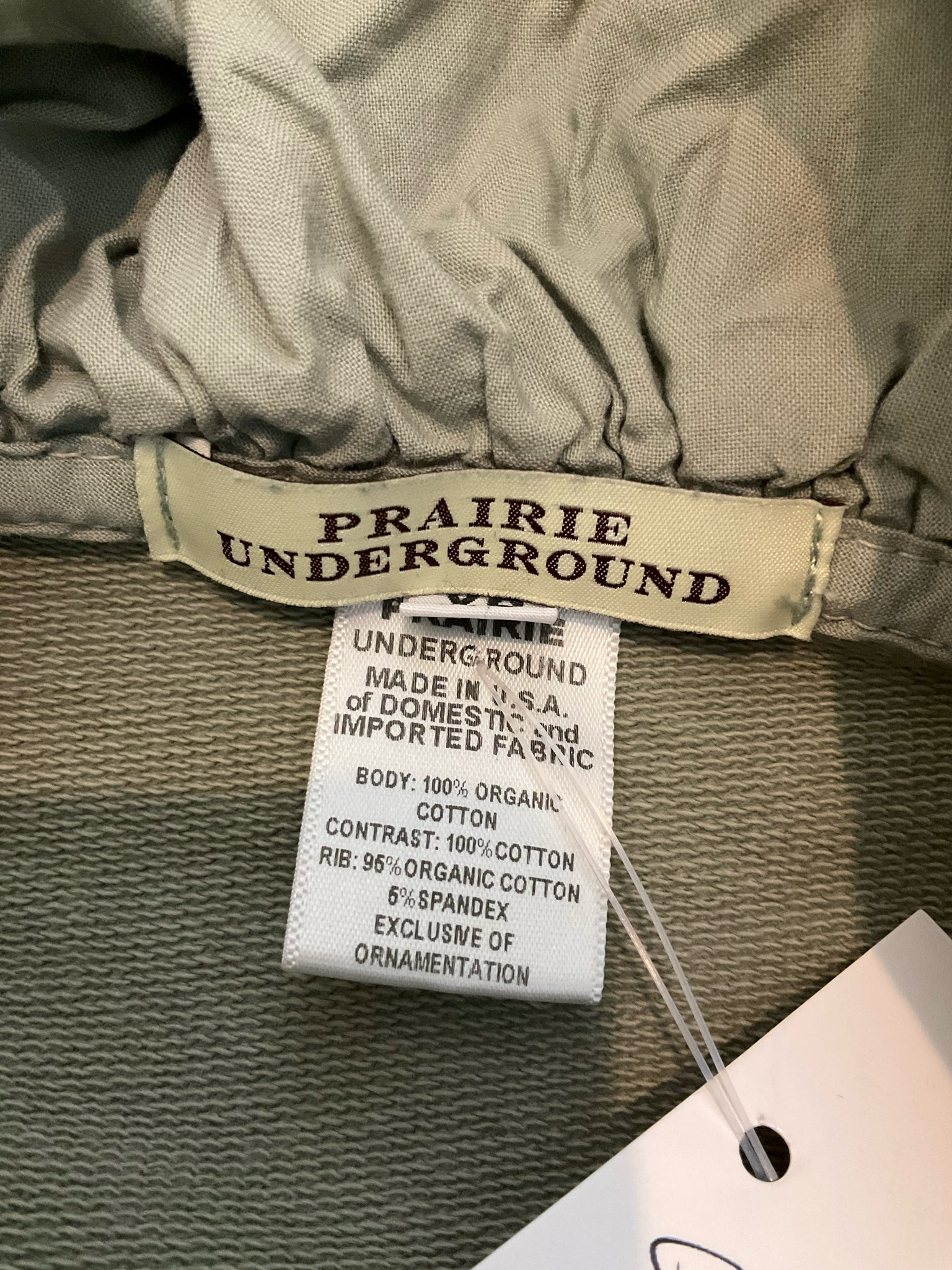 Prairie Underground Long Cloak Hoodie Jacket Organic Cotton Sage Green XS
