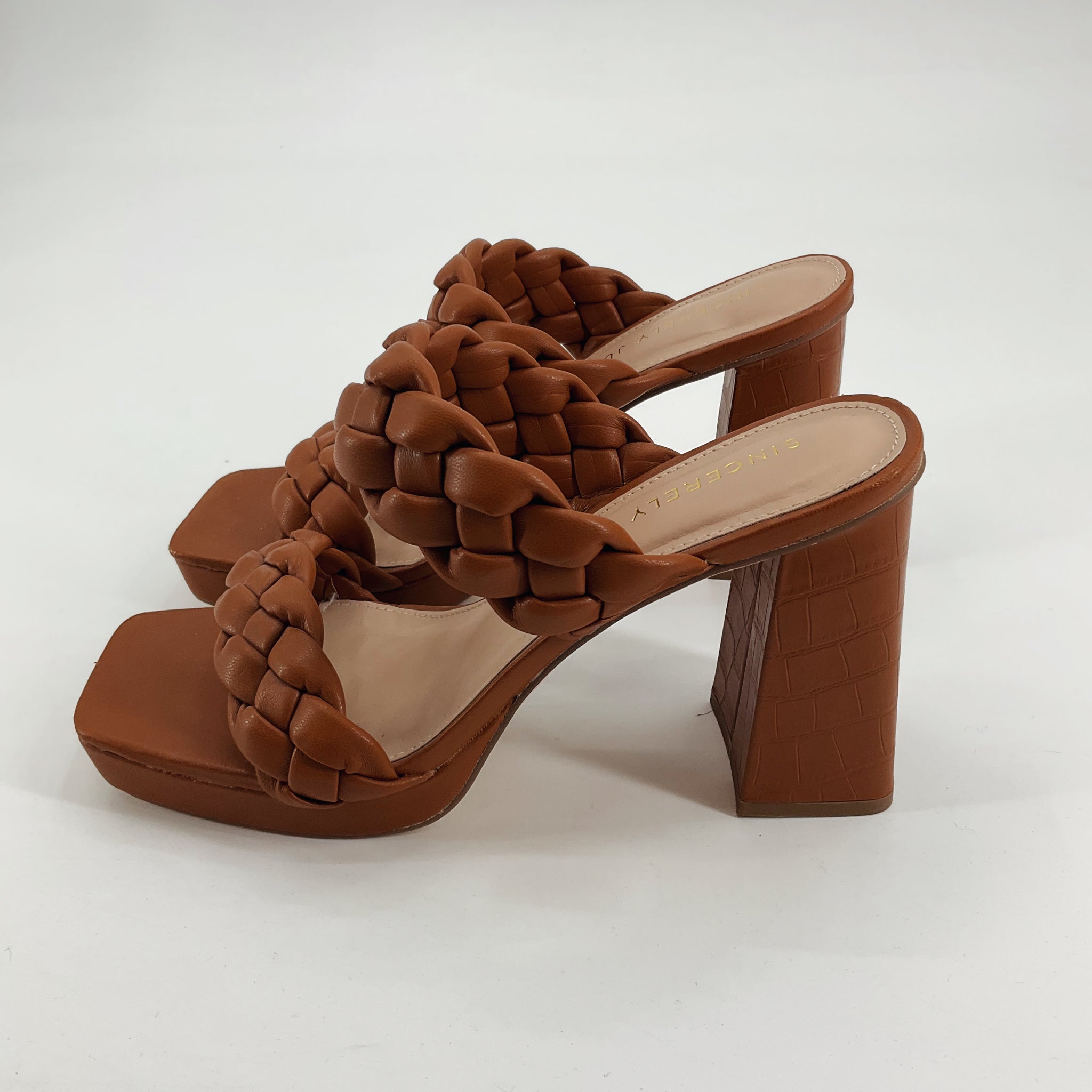 Sincerely Jules Camel Braided Pre-Owned Ladies Sandals - Size 8