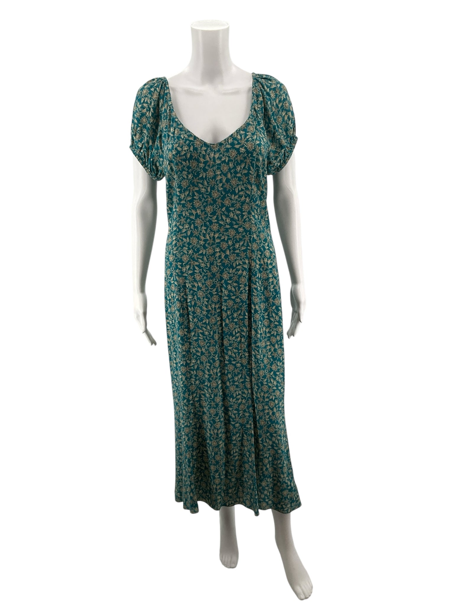 Madewell teal/tan Maxi Teal & Tan Floral Smocked Back Maxi Dress Size 4 - Size 4