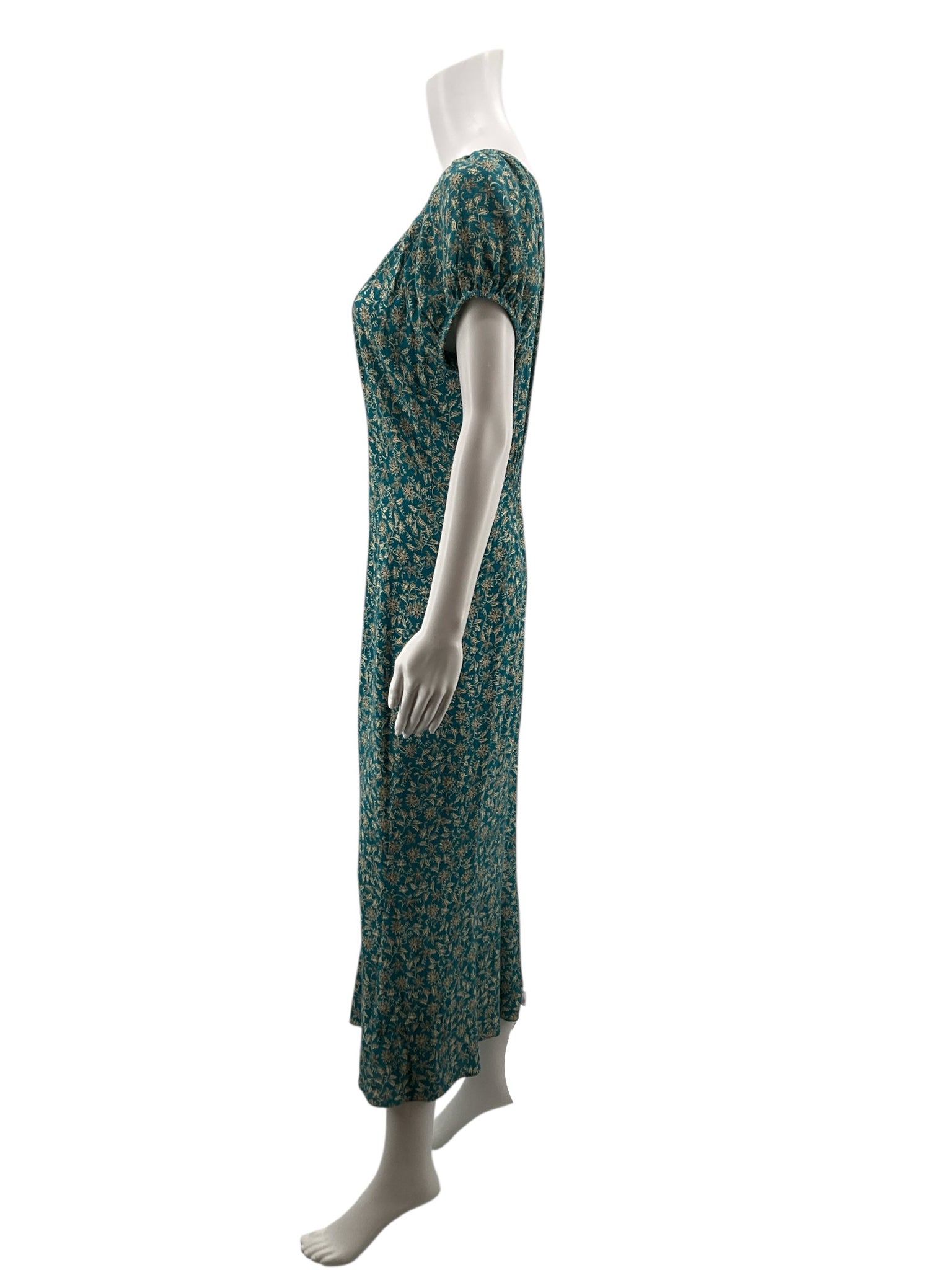 Madewell teal/tan Maxi Teal & Tan Floral Smocked Back Maxi Dress Size 4 - Size 4