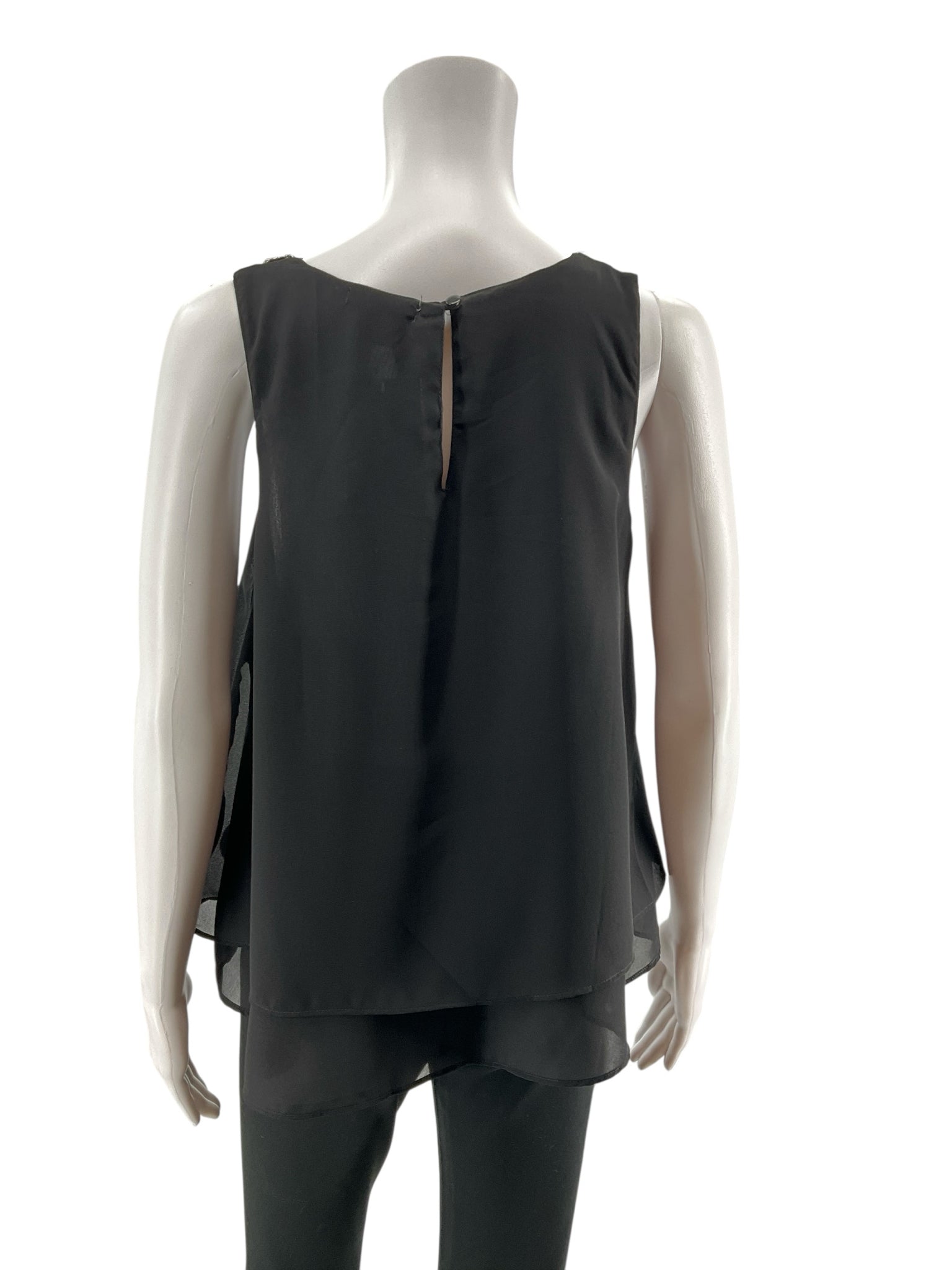 Angie Black Beaded Sleeveless Layered Chiffon Top Size Small