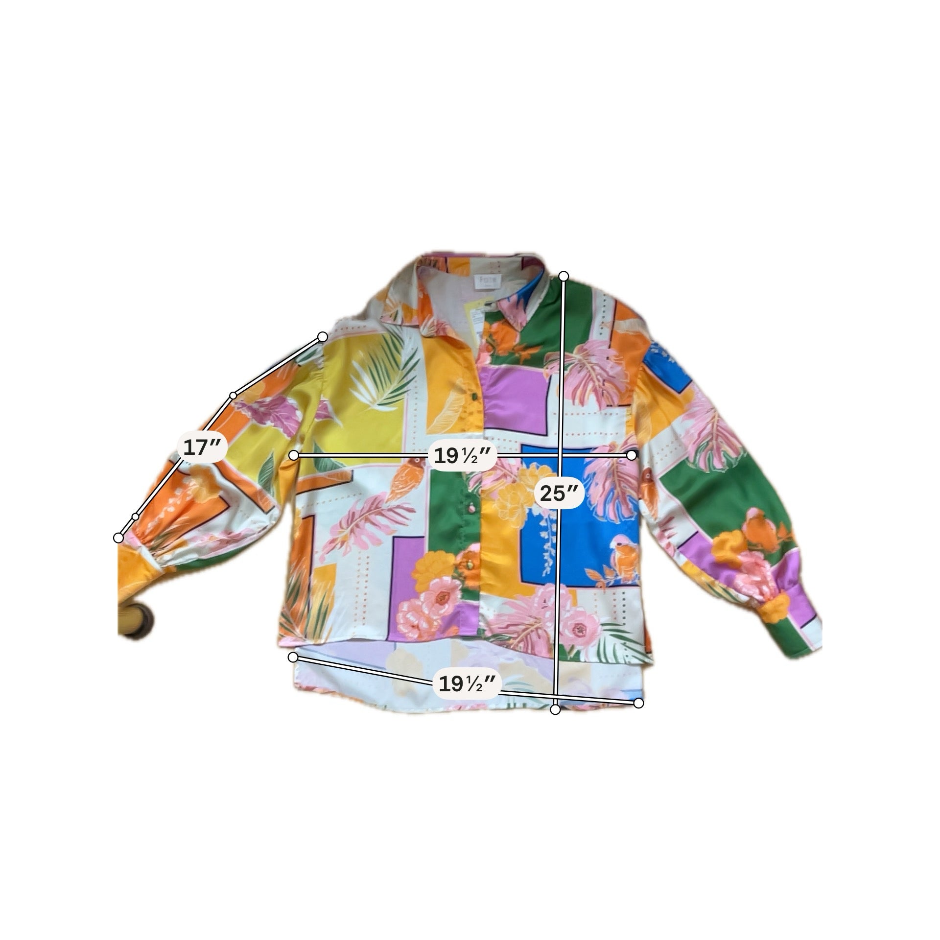 Fate Tropical Parrot Print Button-Down Blouse Size Small