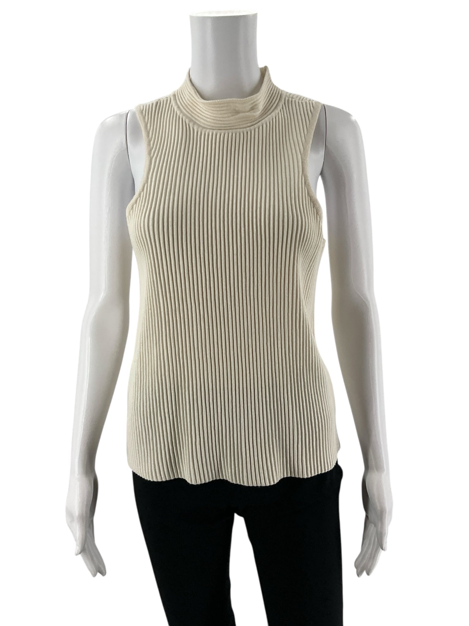 Cream ribbed mock neck sleeveless sweater tank top by Worthington in size large, perfect for business casual wear.