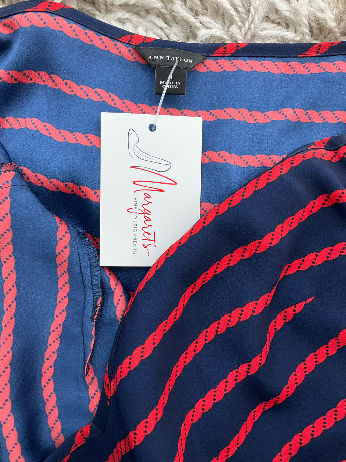 Ann Taylor Rope Print Cami Slip Dress Navy Red Nautical Size 4 - ONLINE ONLY