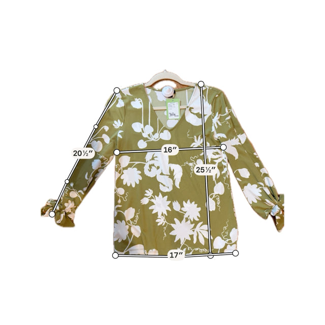 Ann Taylor Green Floral Tie Sleeve V-Neck Blouse Size XS