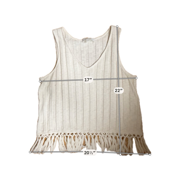 Eri + ali Cream Sleeveless Eri + ali Cream Macrame Fringe Boho Knit Tank Top Size Medium - Size M