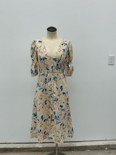BCBGeneration Floral Puff Sleeve V-Neck Midi Dress Size 2 - ONLINE ONLY