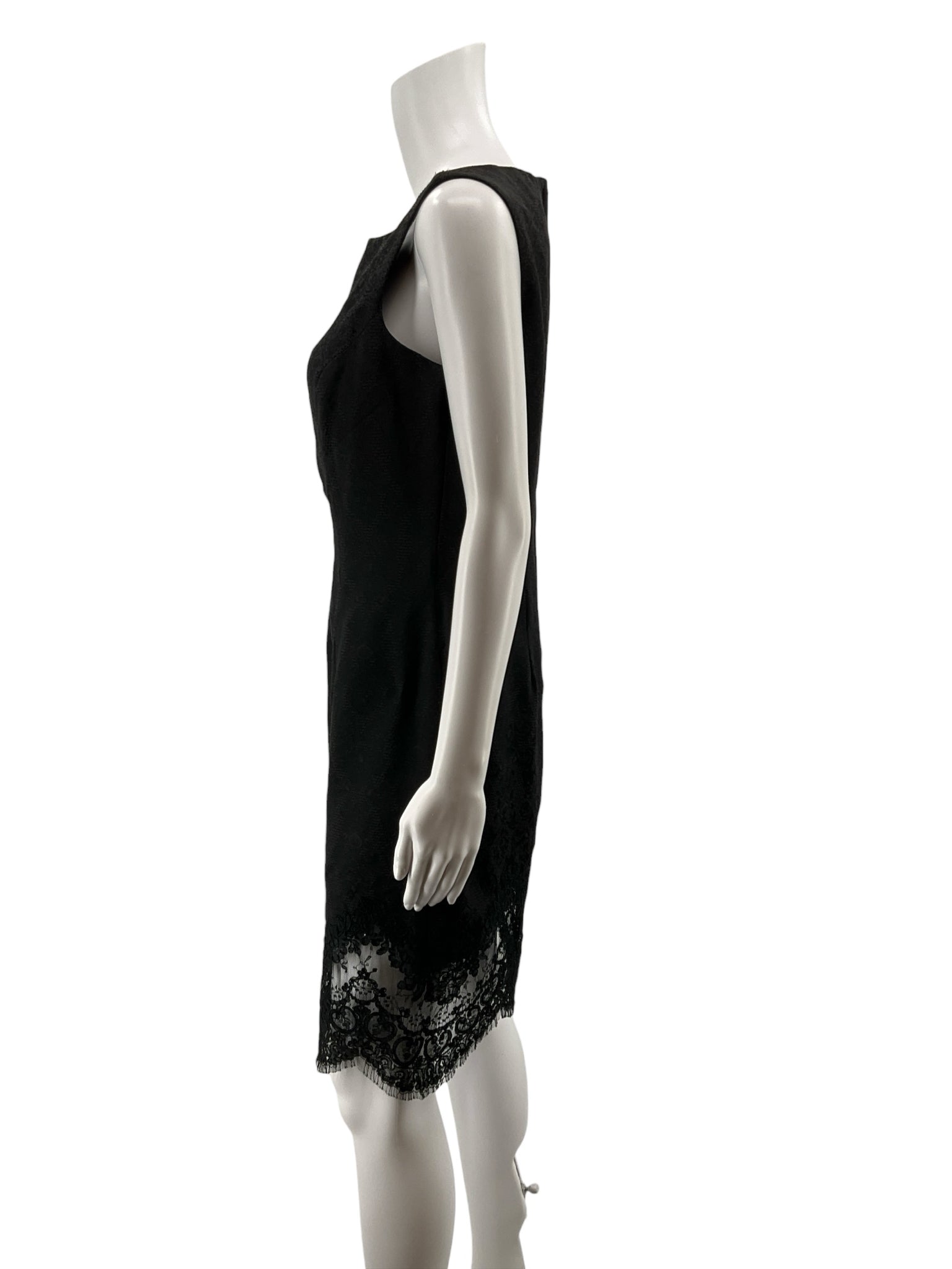 Carmen Marc Valvo Black Lace Baroque Jacquard Sheath Cocktail Dress Size 10