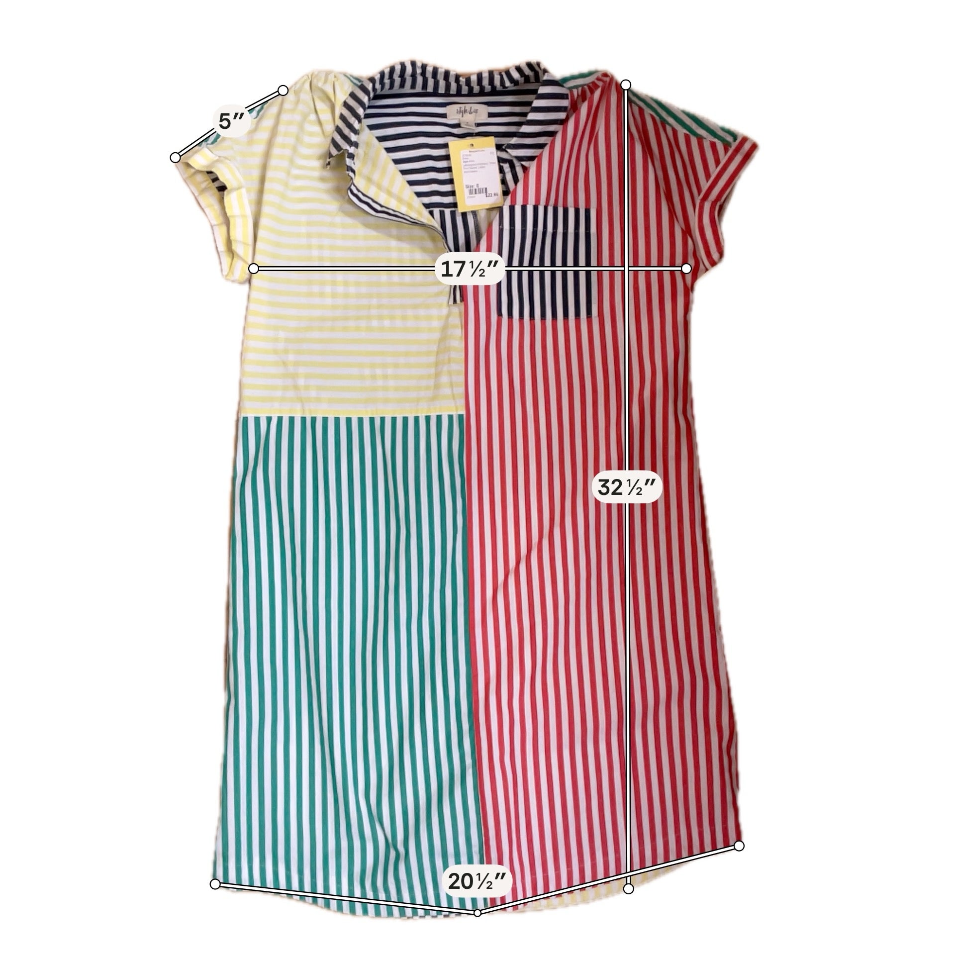 Style & Co yellow/green/red/navy Shift Colorblock Striped Cotton Shirt Dress Size Small - Size S