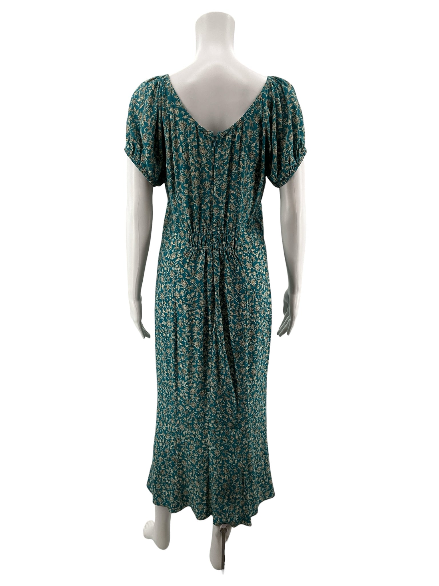 Madewell teal/tan Maxi Teal & Tan Floral Smocked Back Maxi Dress Size 4 - Size 4
