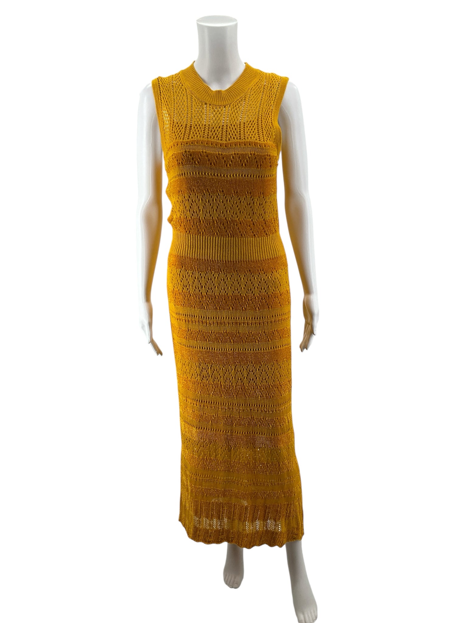 MCQ by Alexander McQueen Mustard Yellow Ribbed Open-Knit Midi Dress Size Small