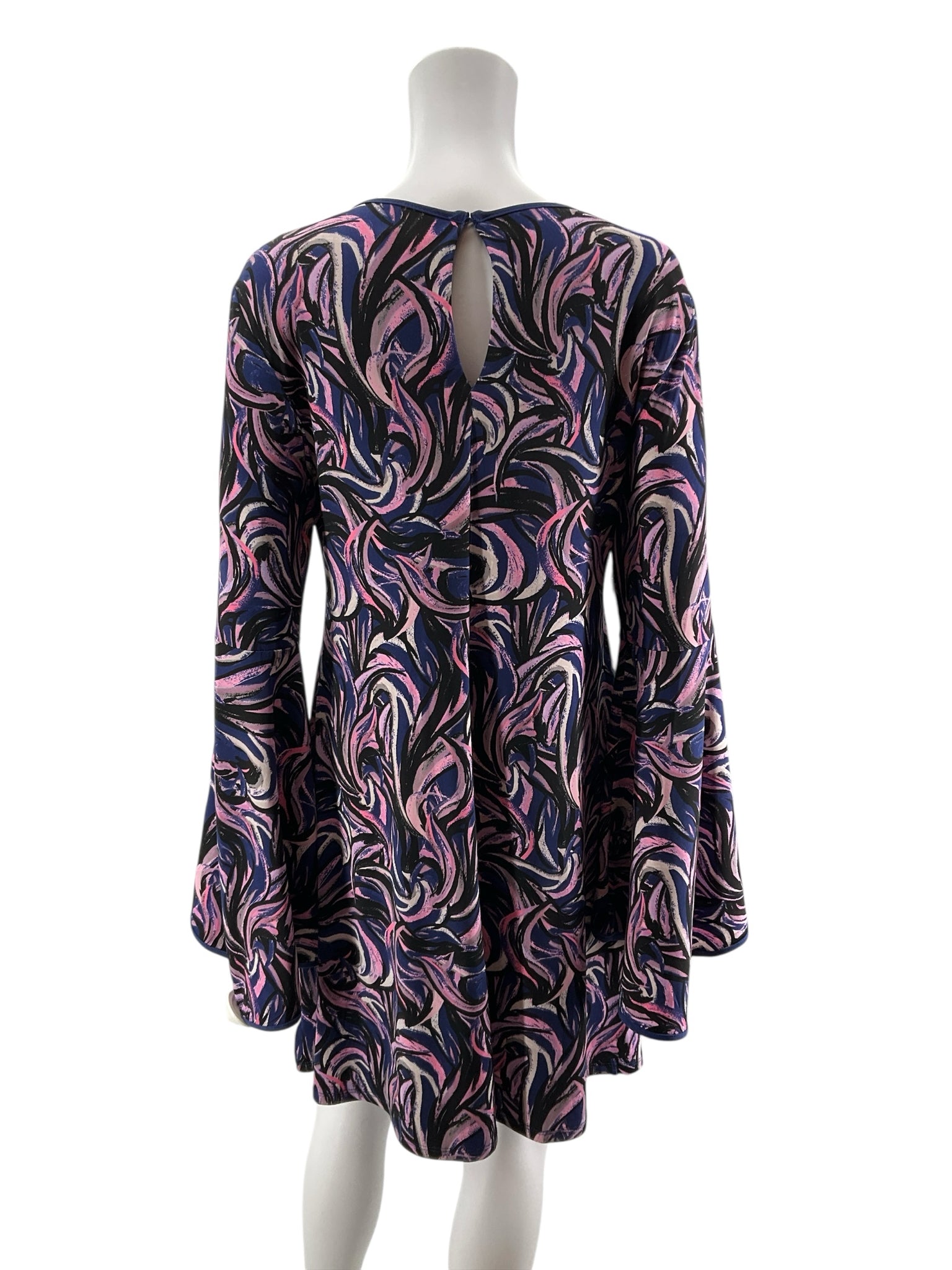 Taylor Purple & Black Abstract Print Bell Sleeve Tunic Dress Size 6