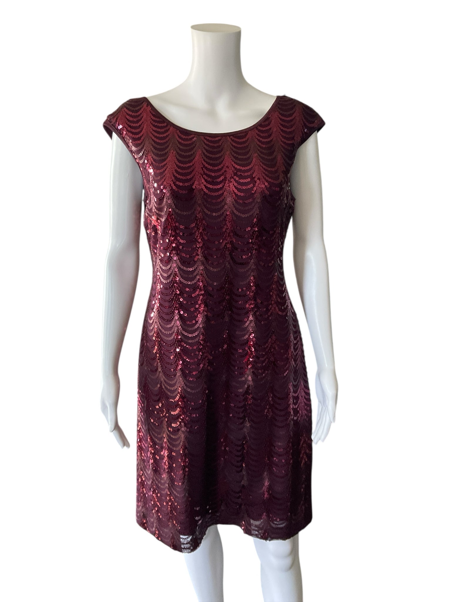 Connected Maroon Sequins Pre-Owned Ladies Dress - Size 10