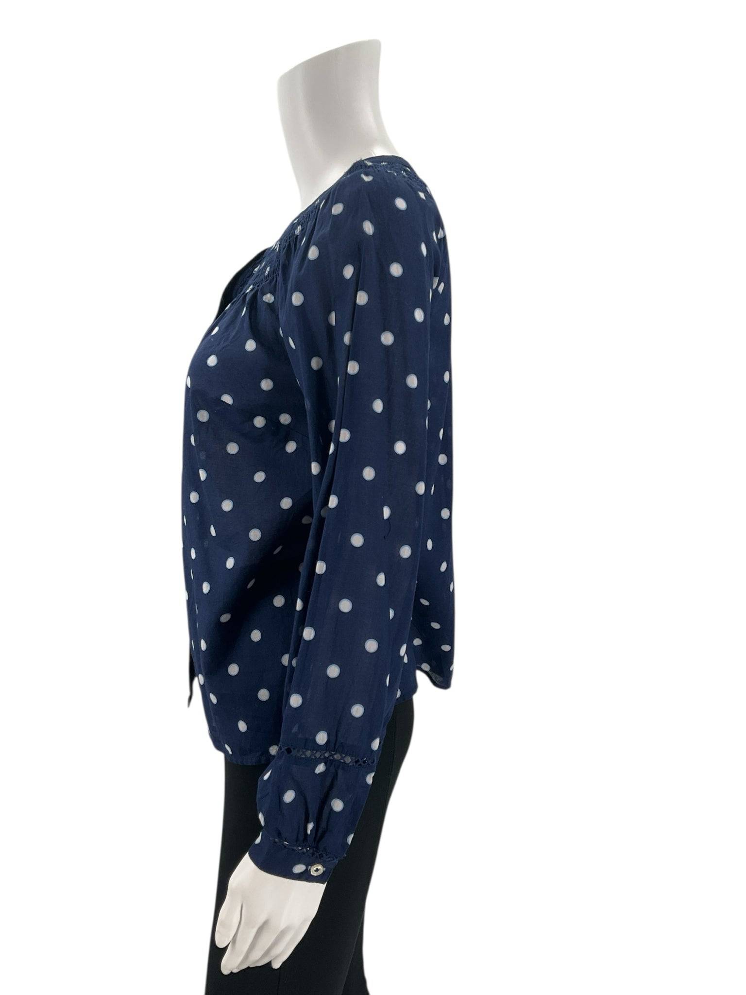 Talbots Navy/White Polka Dot Pre-Owned Ladies Top - Size Petite - Margaret’s Fine Consignment