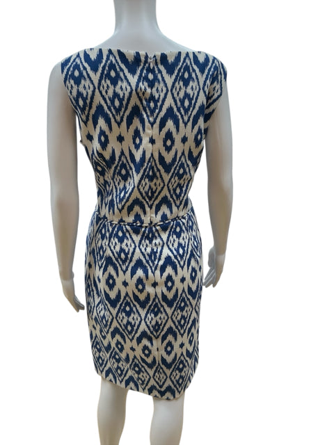 9 & Co. Blue & Ivory Ikat Geometric Print Sheath Dress Size 8