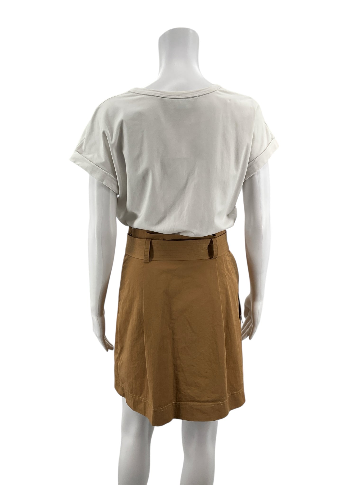 Veronica beard white/camel Short Sleeve Jean Kenia Two-Tone Belted T-Shirt Dress White Camel Small - Size S
