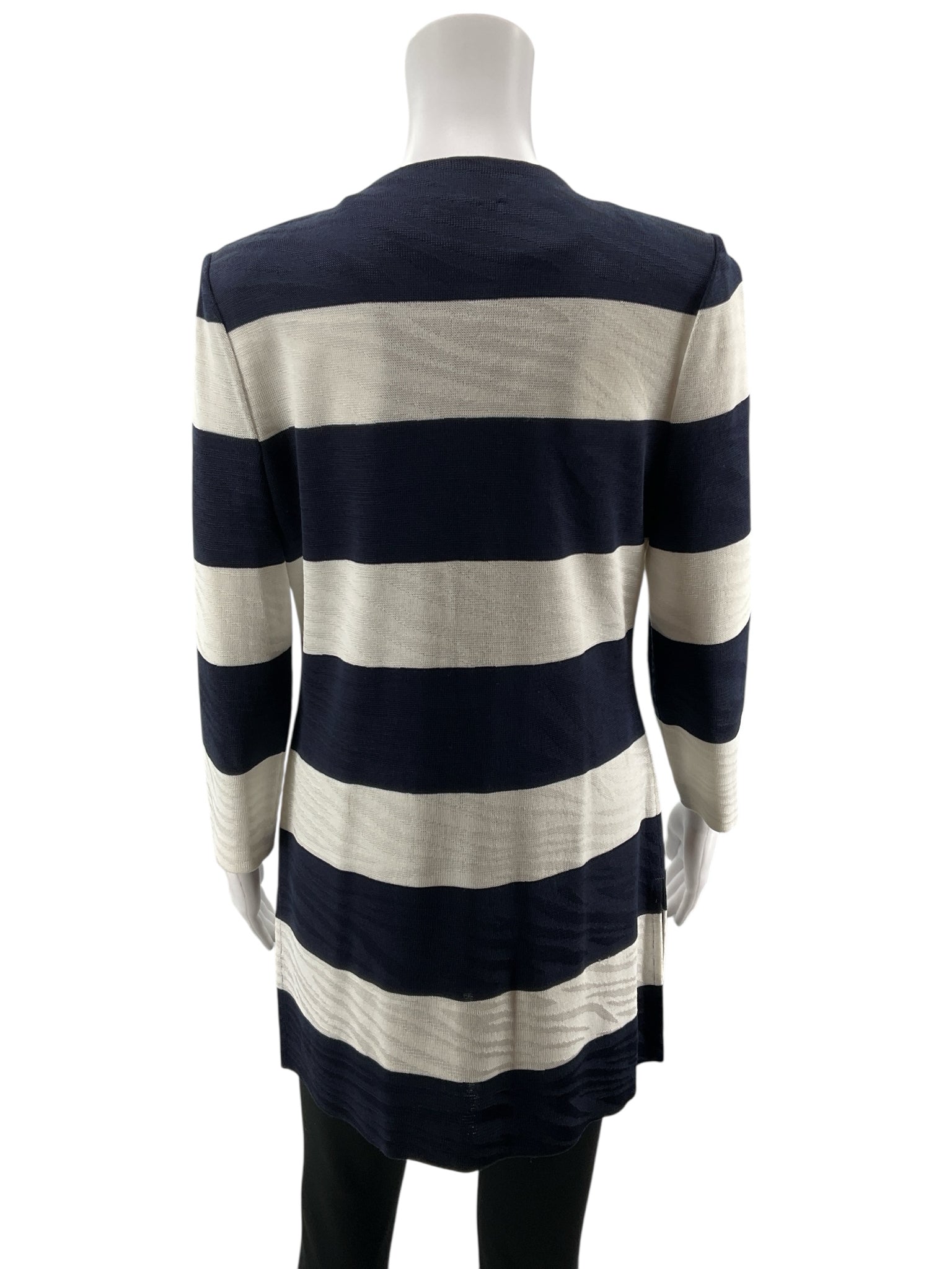 Ming Wang Striped Knit Topper Jacket Cardigan Navy White Gold Button Size XS