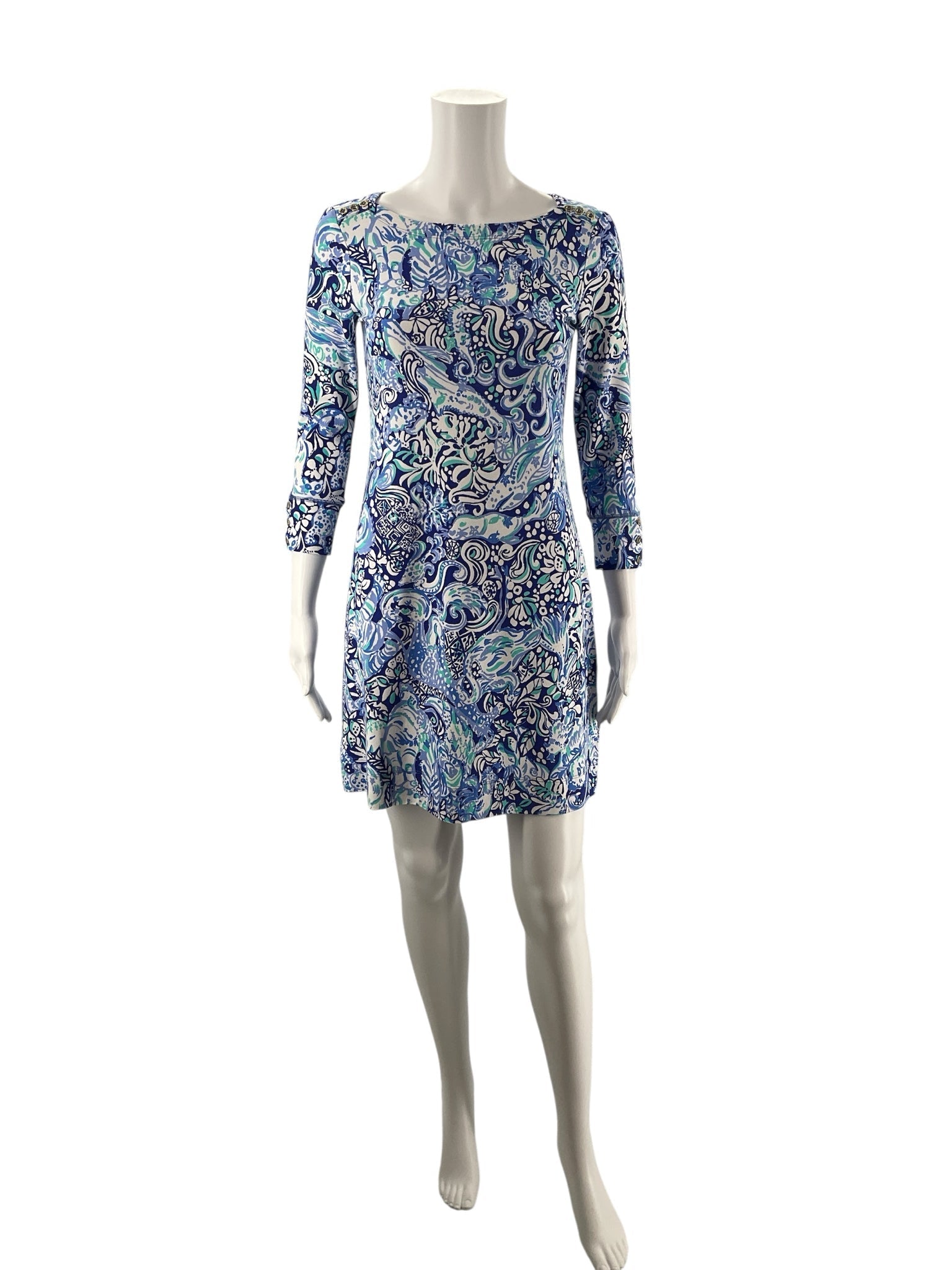 Lilly Pulitzer White/Blue Print Pre-Owned Ladies Dress - Size XS