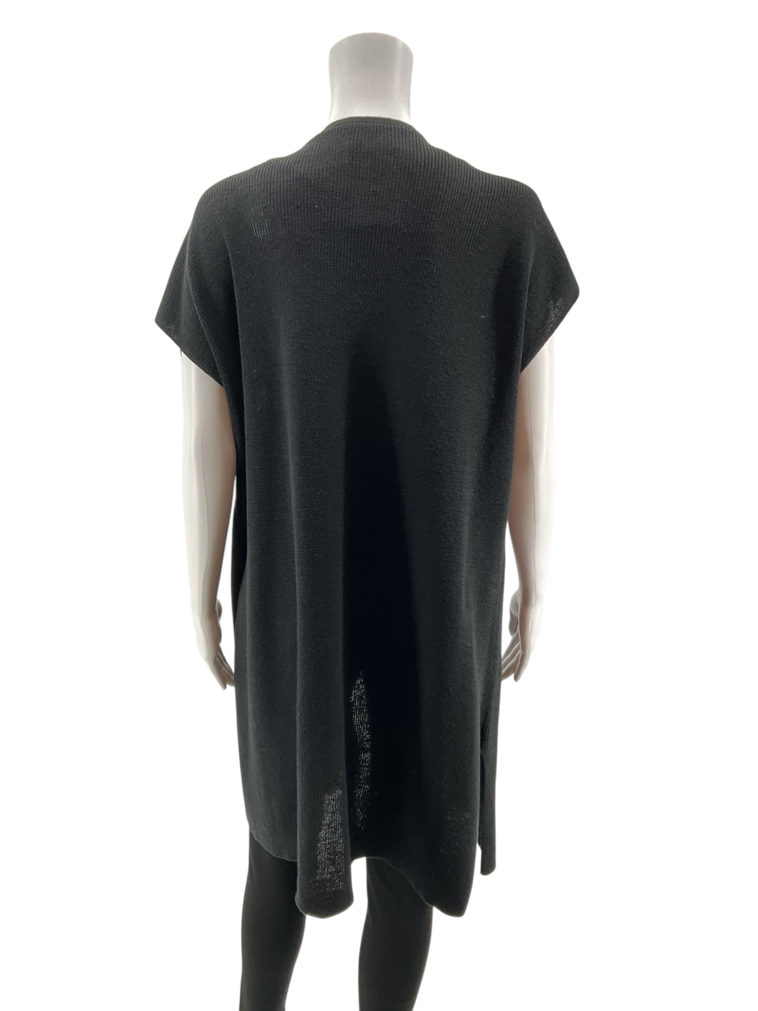 Eileen Fisher Black Draped Open Front Long Vest Italian Yarn Size Large
