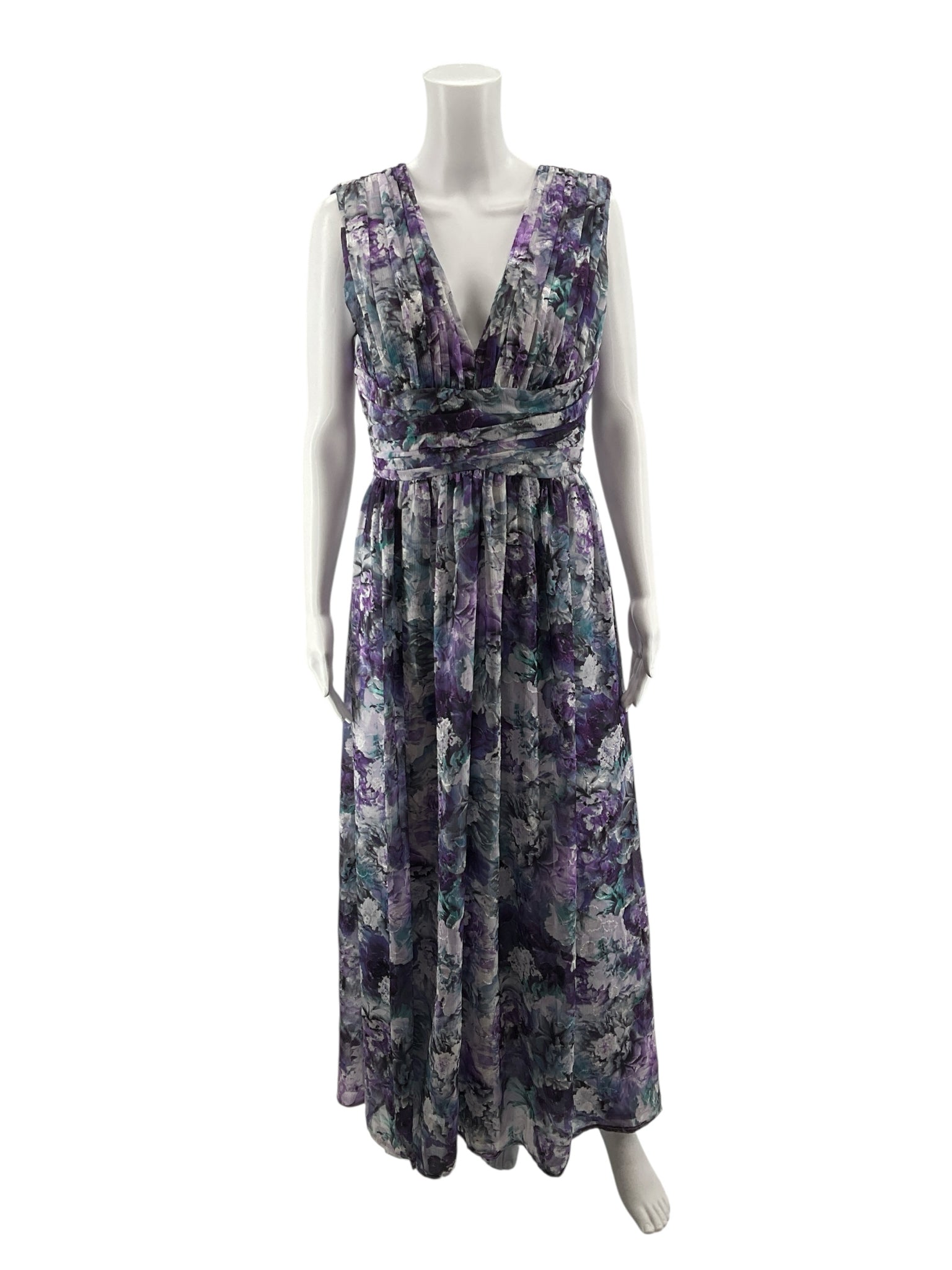 Dress the Population Purple/Teal Maxi Emery Floral Burnout Velvet Maxi Gown Size M - Size M