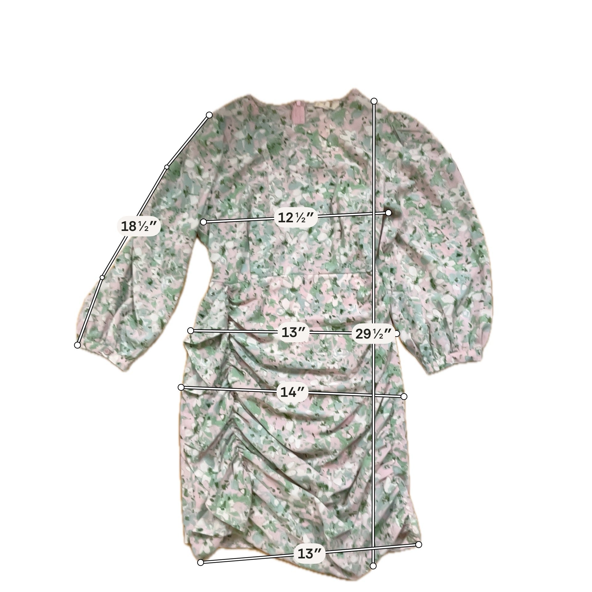Entro Floral Asymmetrical Ruched Mini Dress Pink Green Size Small - ONLINE ONLY