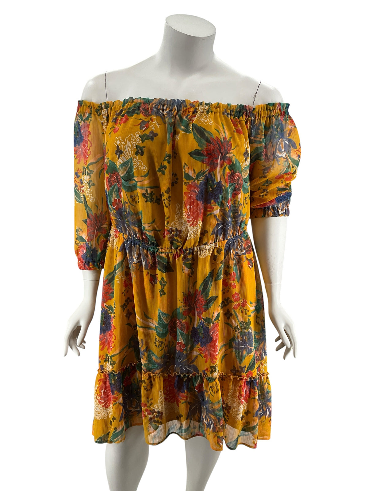 Ava & Viv Mustard Floral Off-The-Shoulder Tiered Dress - Size 2X - ONLINE ONLY