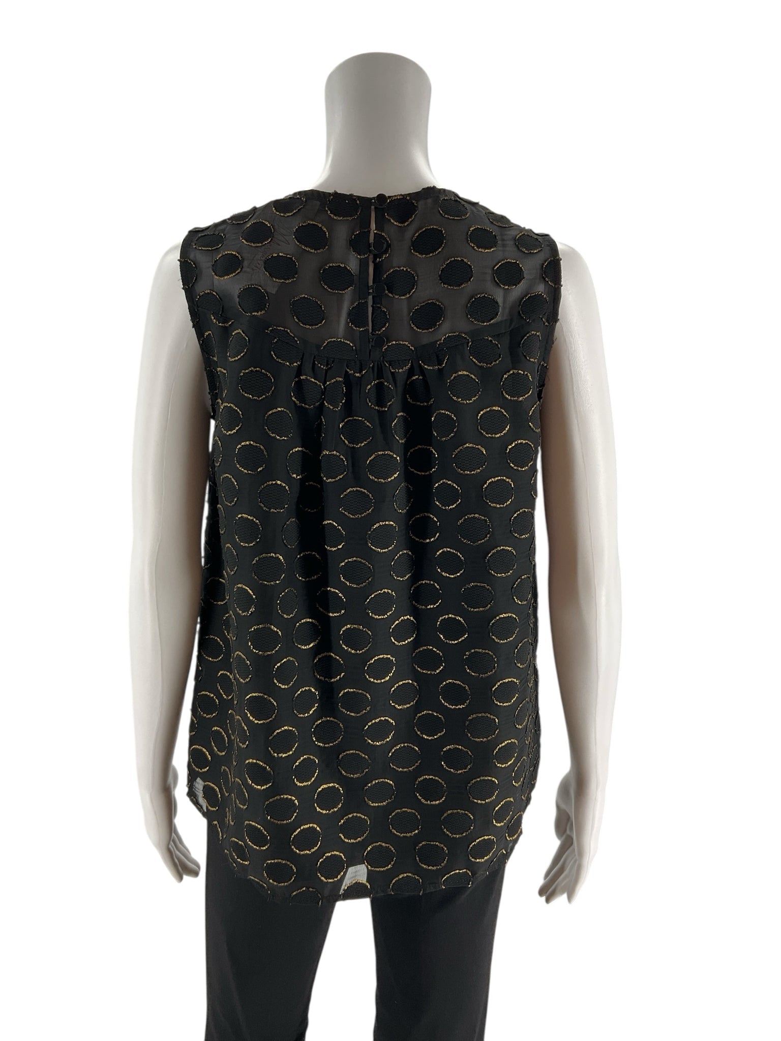 Joy Joy black and gold dots ladies top in size XS, featuring a stylish design and polka dot pattern.