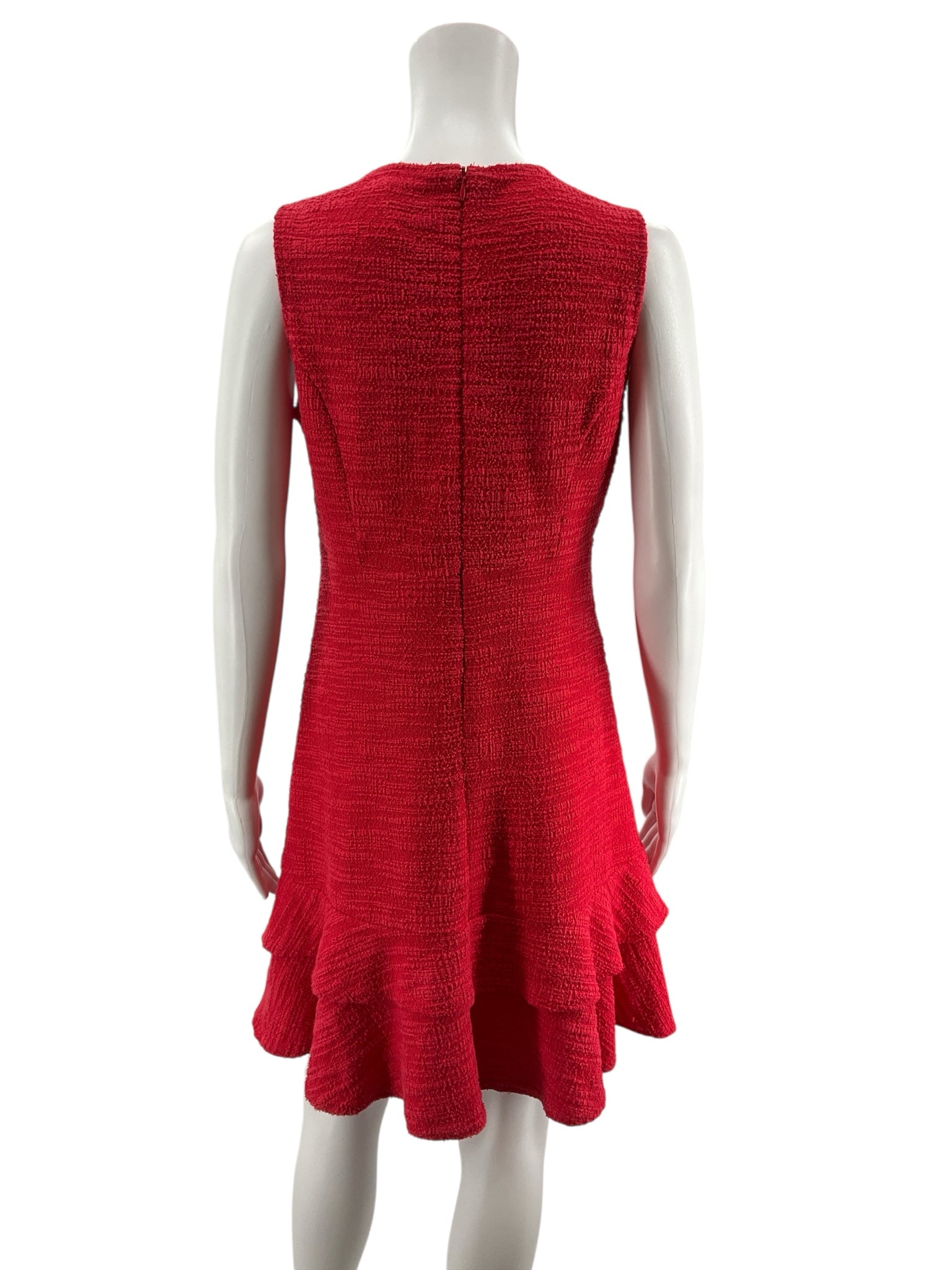 Sharagano Petite Red Textured Boucle Ruffle Hem Mini Dress Size 4P