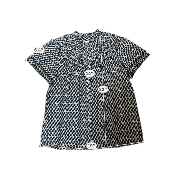 Ivy Jane white/black Short Sleeve Heart Print Smocked Ruffle Yoke Blouse Top Size Small NWT - Size S