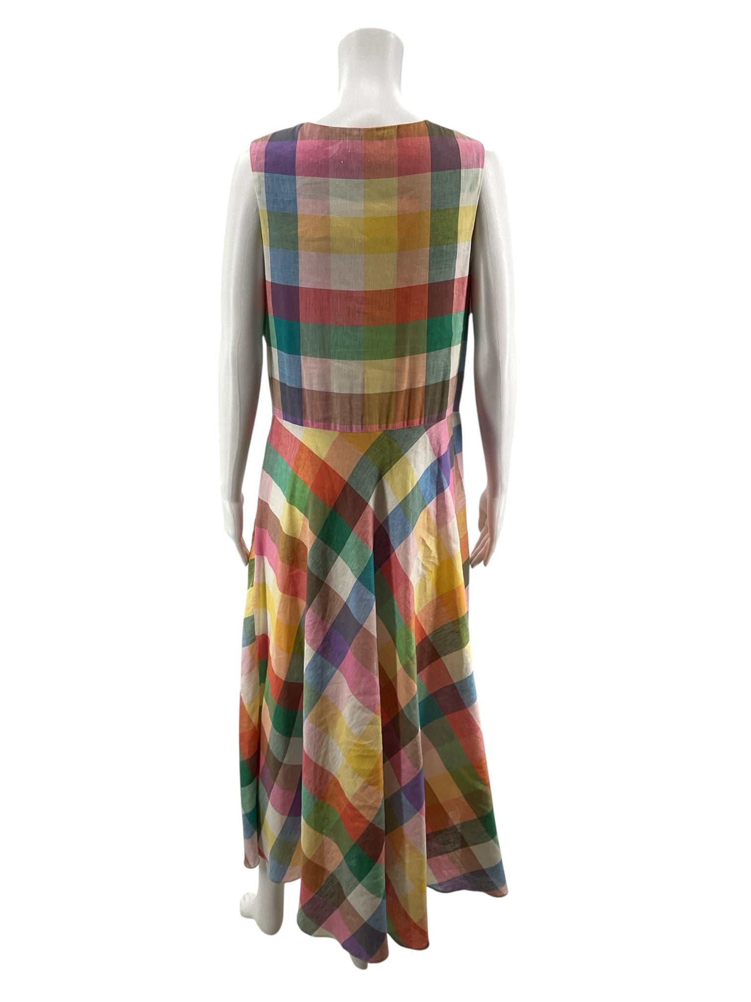 Jude Connally Multi Color Maxi Gingham Linen Blend Surplice Midi Dress Size Large - Size L