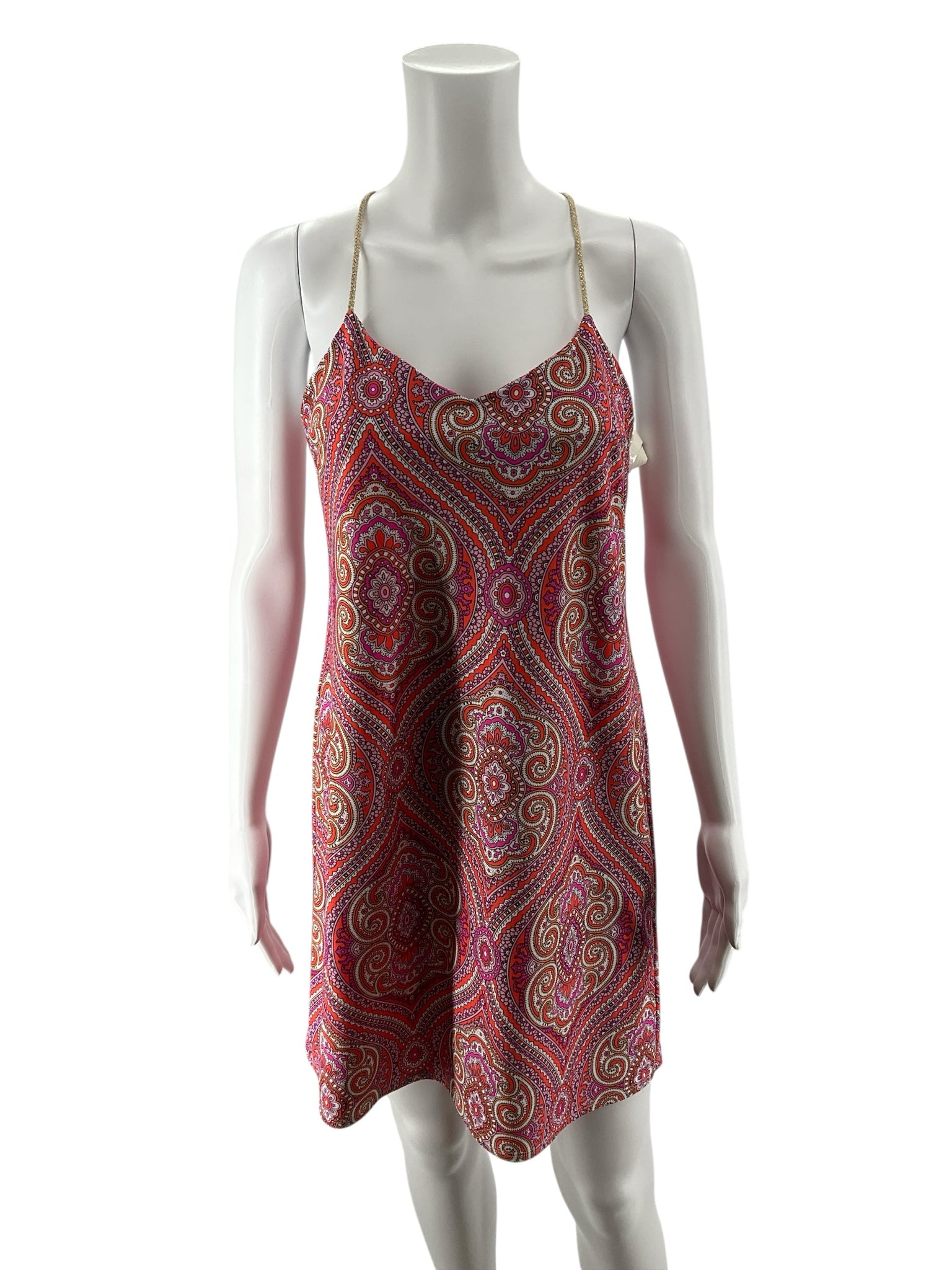 Jude Connally Tinsley Dress XS Pink Orange Paisley Print Braided Strap Mini