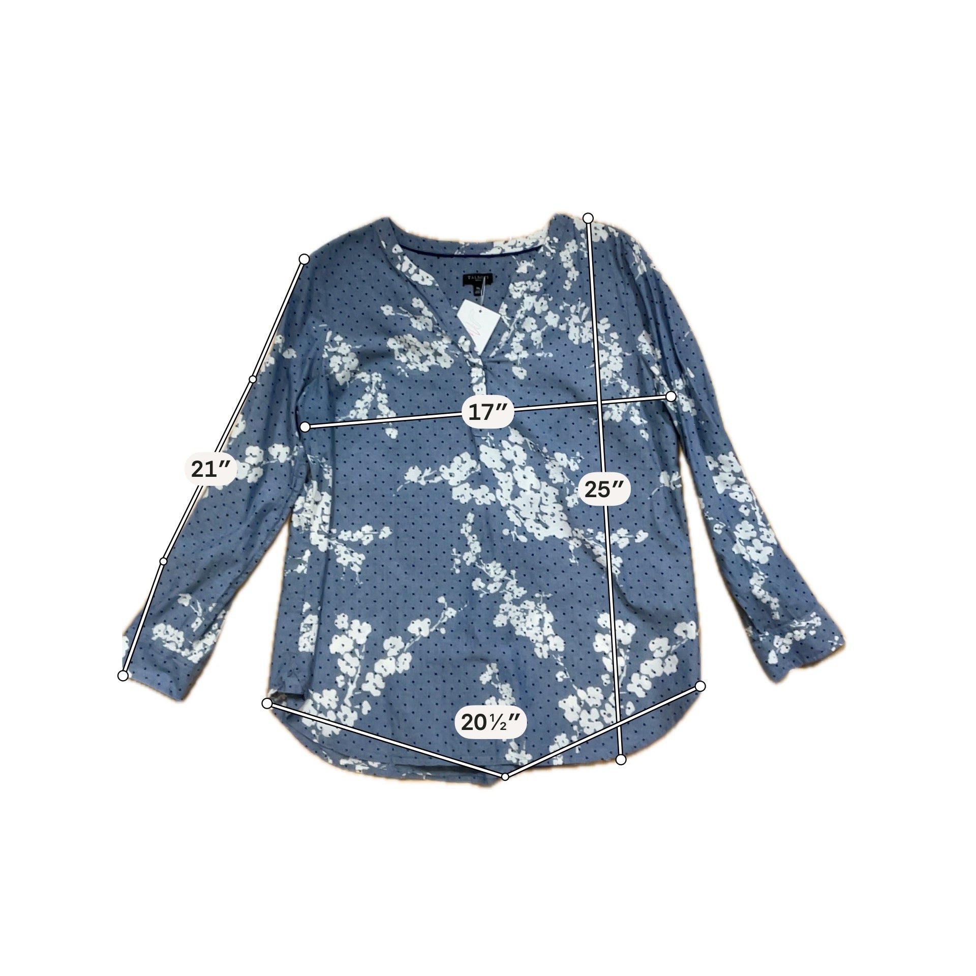 Talbots Petite Floral Polka Dot Chambray Tunic Top Size MP