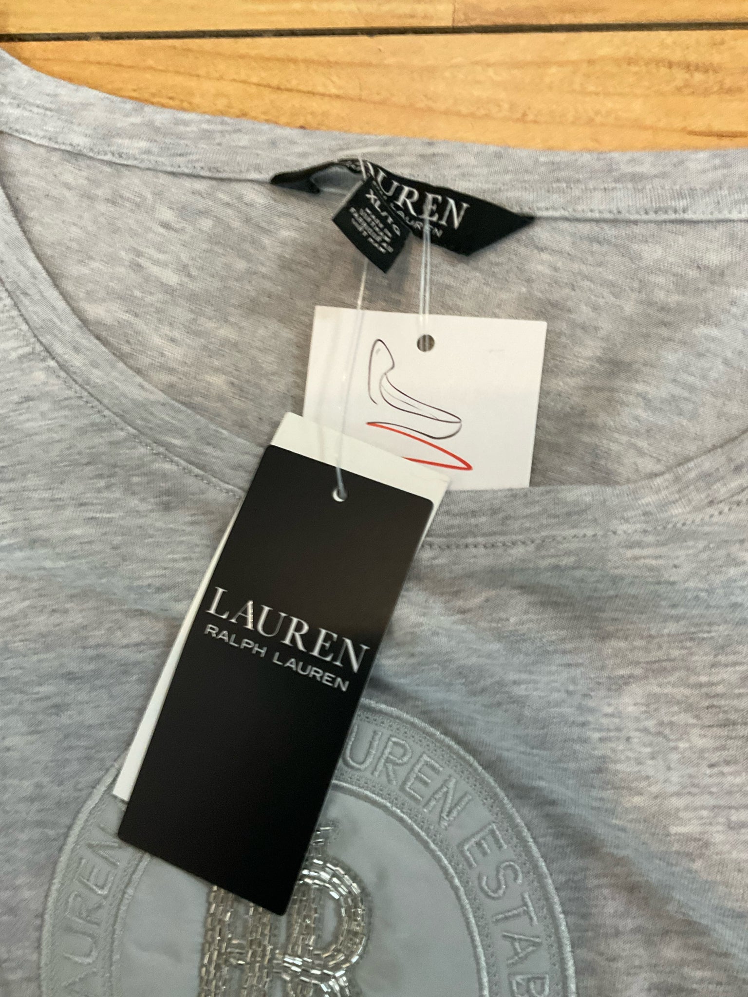 Lauren Ralph Lauren Gray Beaded Neck T-Shirt Top Size XL NWT