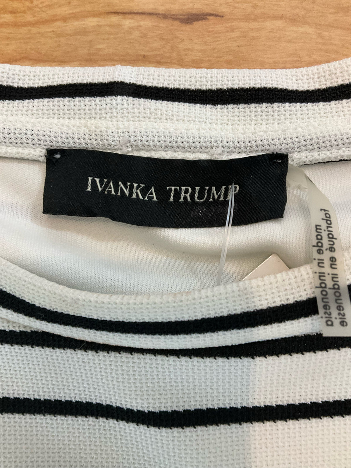 Ivanka Trump Striped Bow Shoulder Sheath Dress Black White Size 8