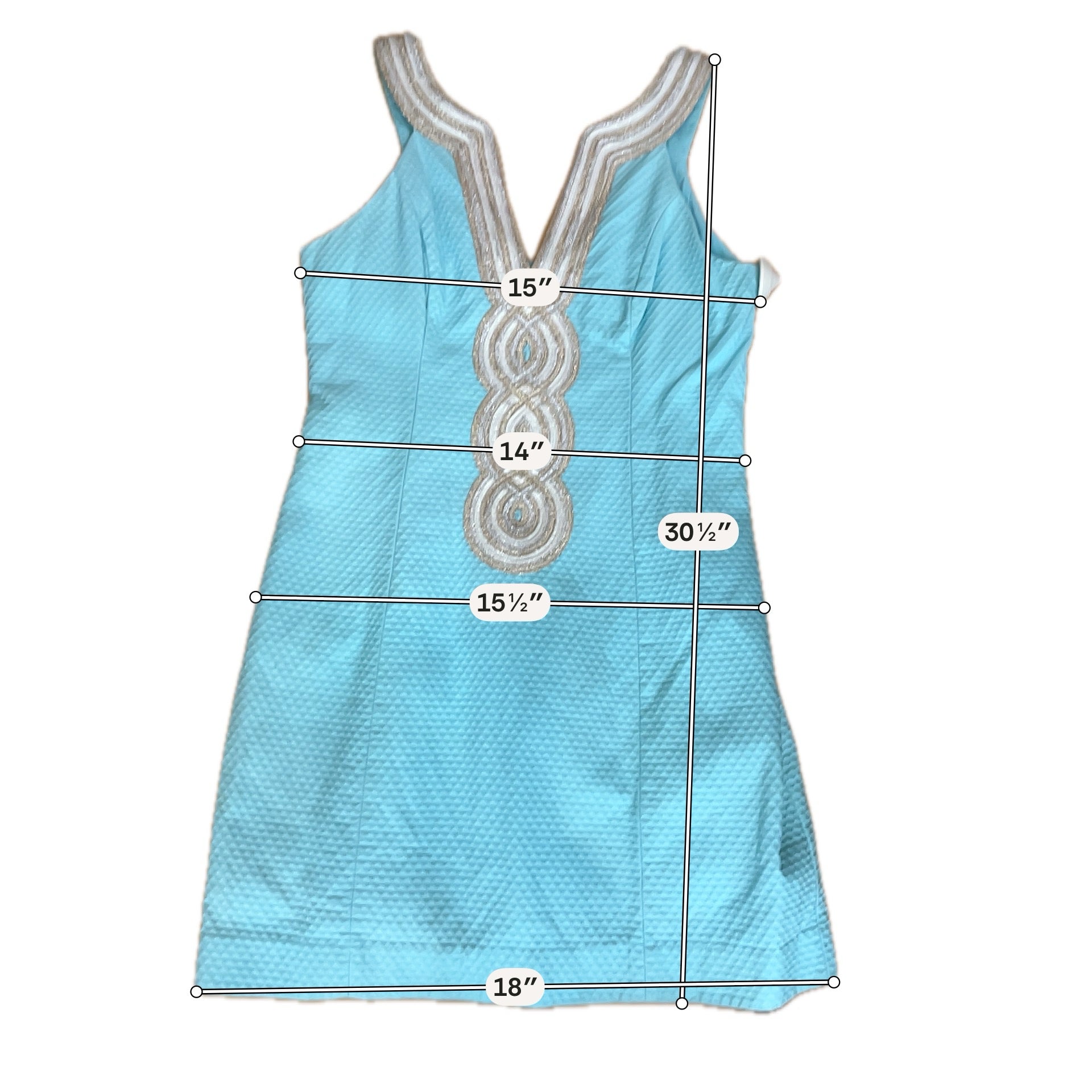 Lilly Pulitzer Kenzie Dress Size 6 Resort Aqua Gold Beaded V-Neck Mini