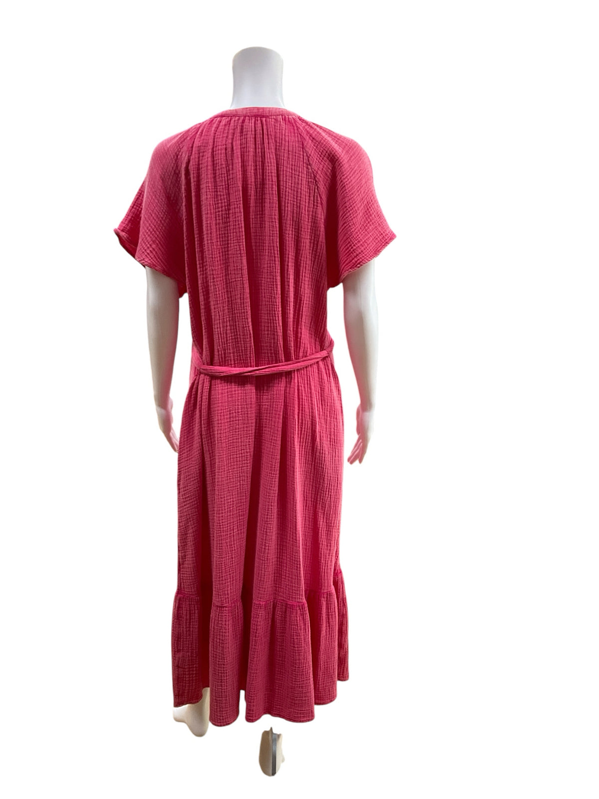 Umgee Pink Cotton Gauze Tiered Button-Front Boho Midi Dress Size Medium - ONLINE ONLY