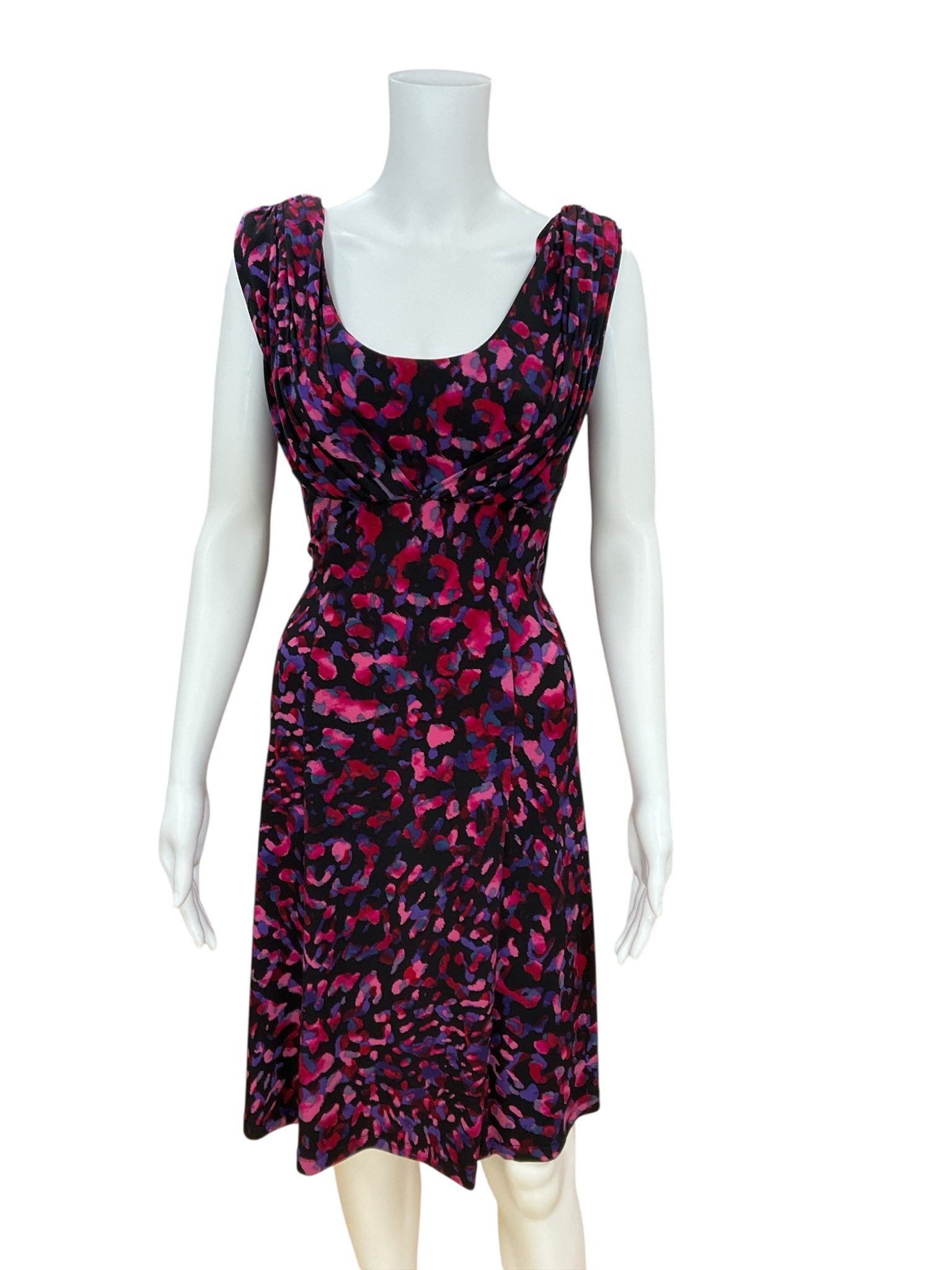Calvin Klein black/pink/purple A-Line Draped Neck Abstract Animal Print Dress Size 4 - Size 4