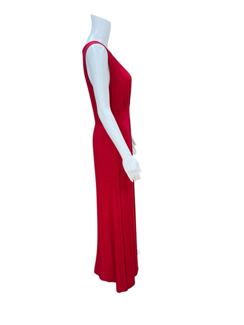 Loveappella Red V-Neck Empire Waist Maxi Dress | Size Petite Medium | Pre-Owned - ONLINE ONLY