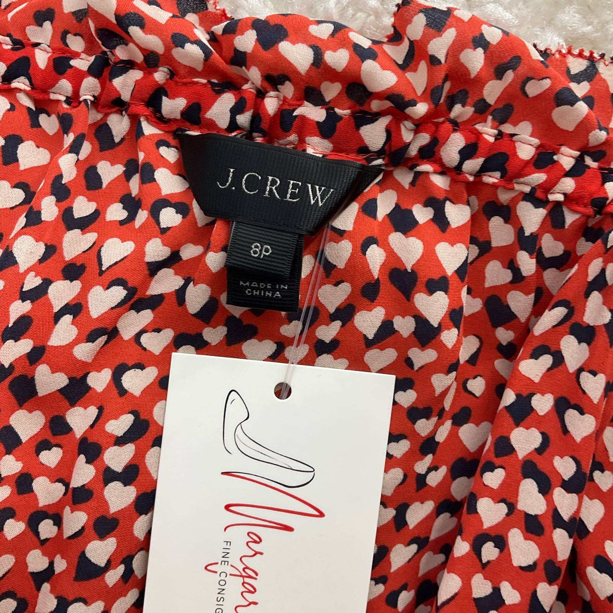 J Crew Orange/Navy/Cream Hearts Pre-Owned Ladies Top - Size 8 Petite - Margaret’s Fine Consignment