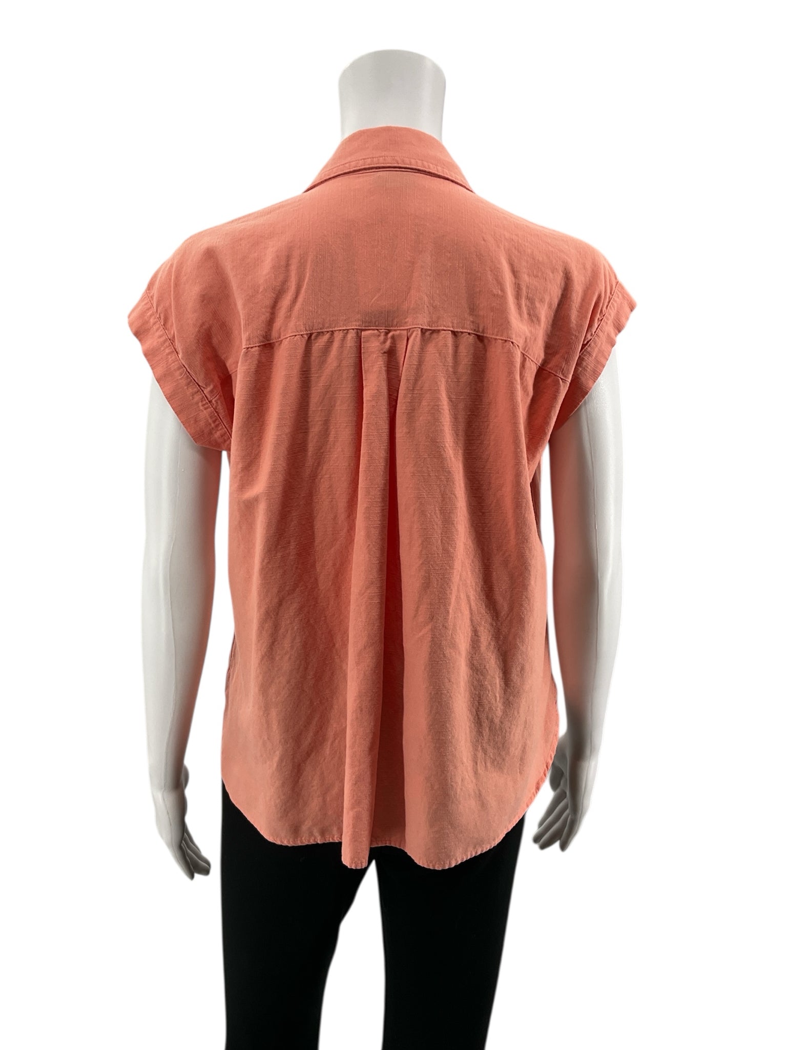 LOFT Outlet Orange Cap Sleeve Coral Cotton Blend V-Neck Pocket Top Size Medium - Size M
