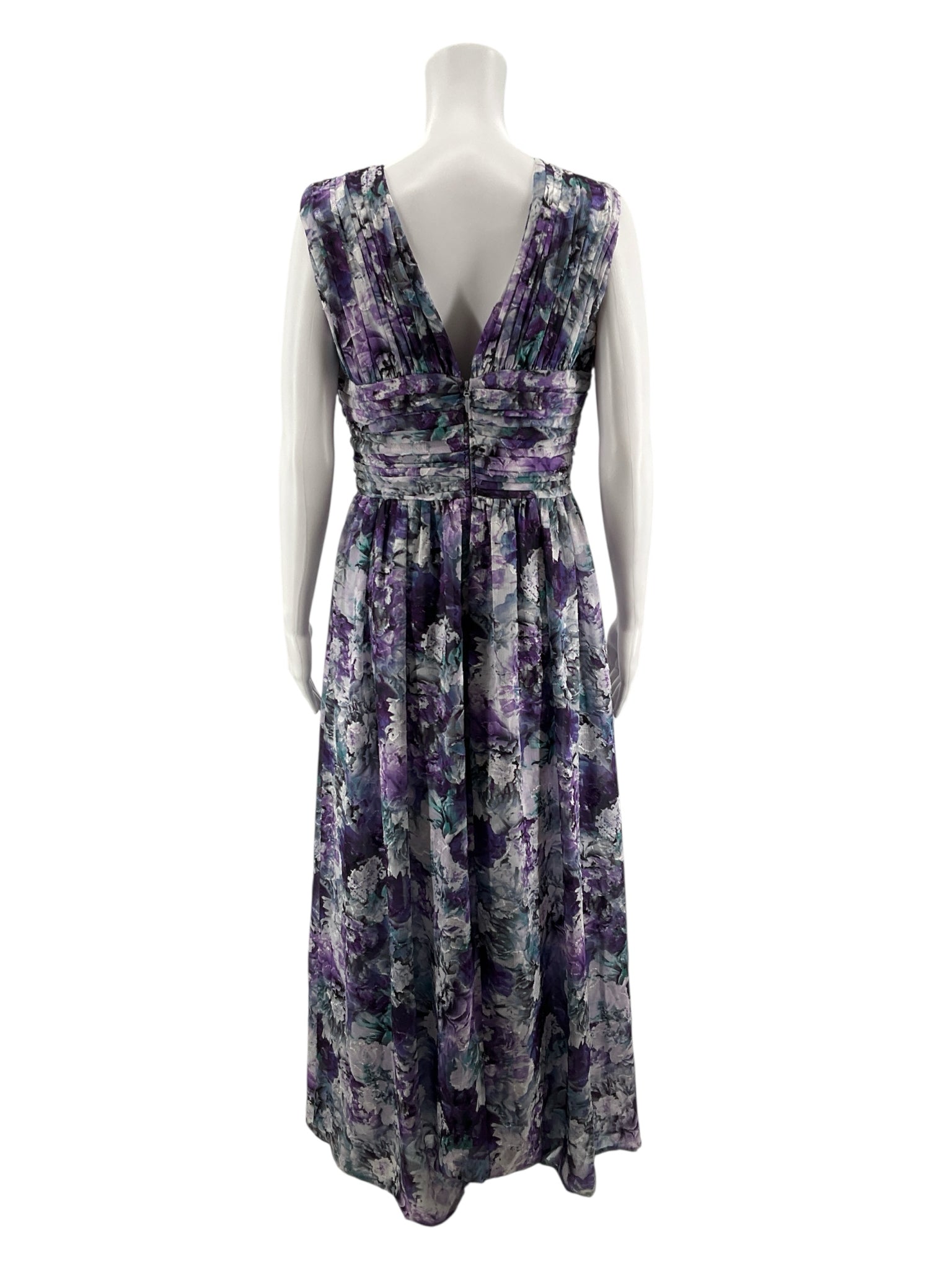Dress the Population Purple/Teal Maxi Emery Floral Burnout Velvet Maxi Gown Size M - Size M