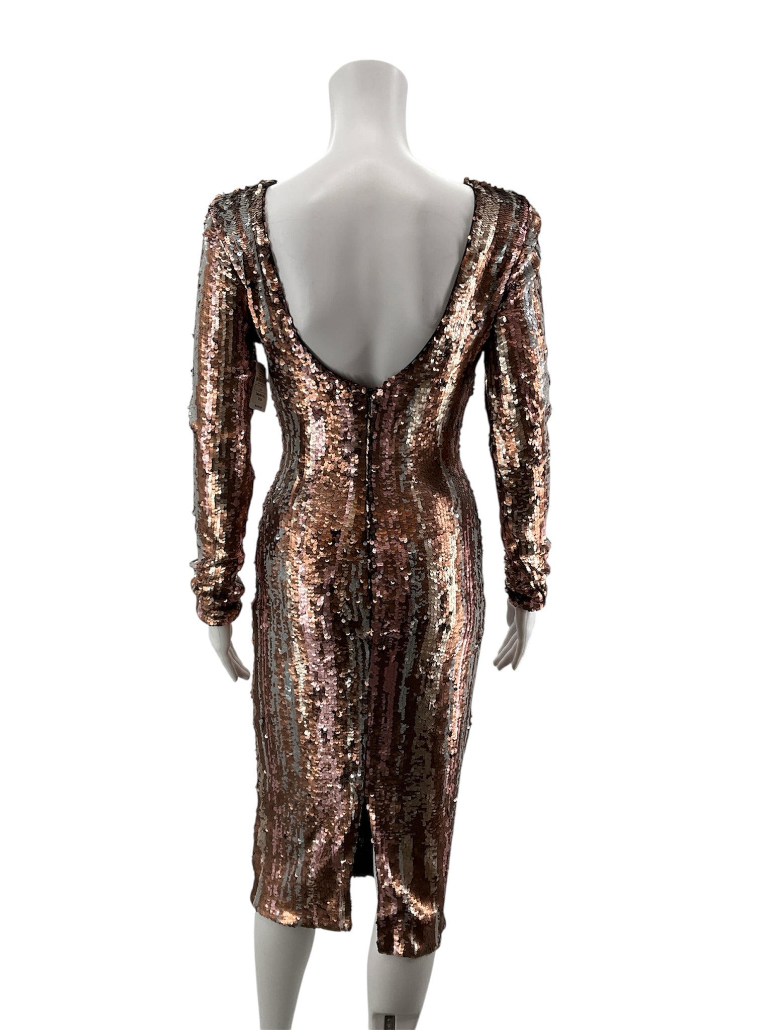 Dress the Population gold/silver/pink Cocktail Emery Long Sleeve Sequin Bodycon Midi Dress Size XS - Size XS