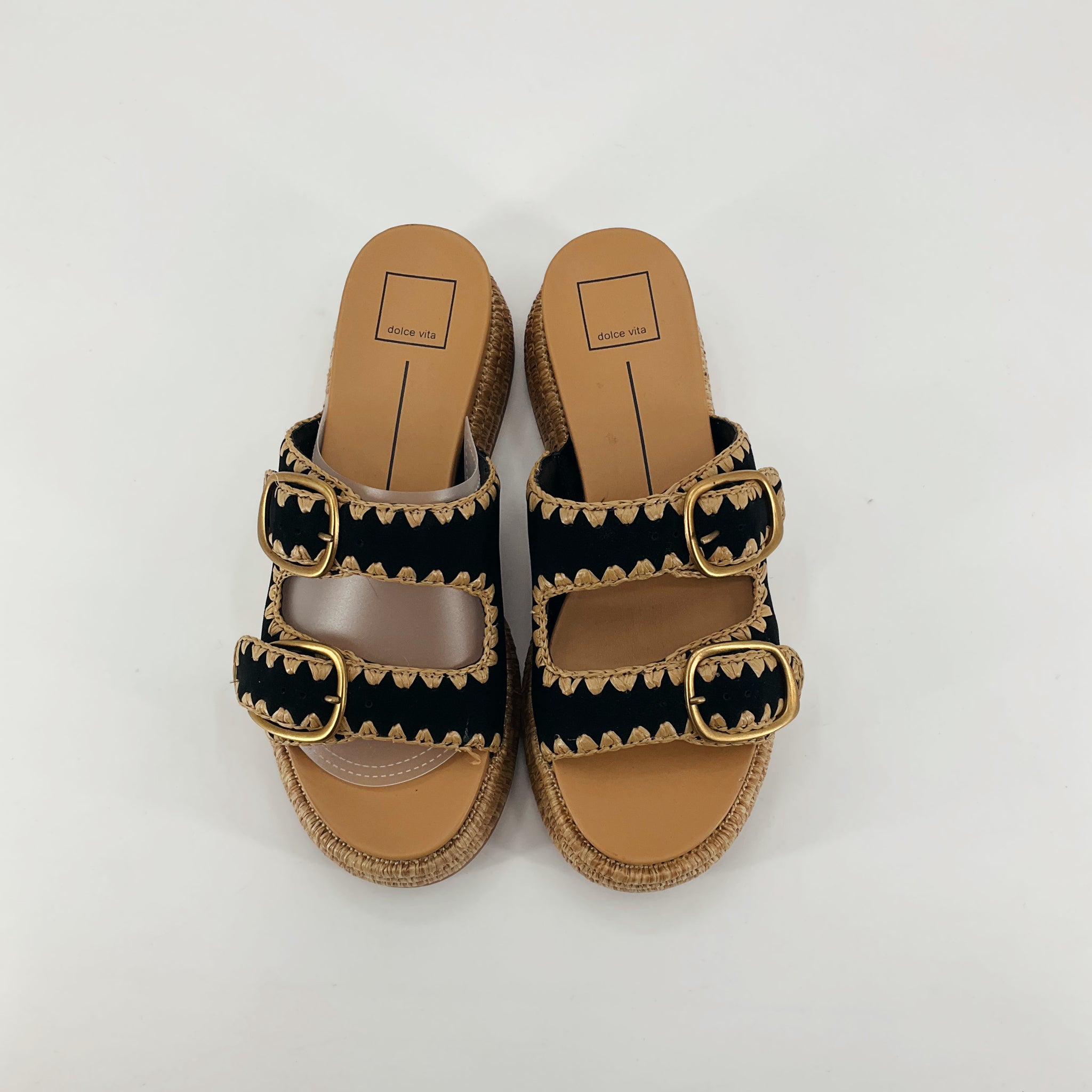 Dolce Vita Zina Espadrille Wedge Sandals Black Tan Size 8