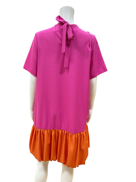 Carole Christian pink/orange Shift Pink Orange Colorblock Ruffle Hem Shift Dress Size Small - Size S