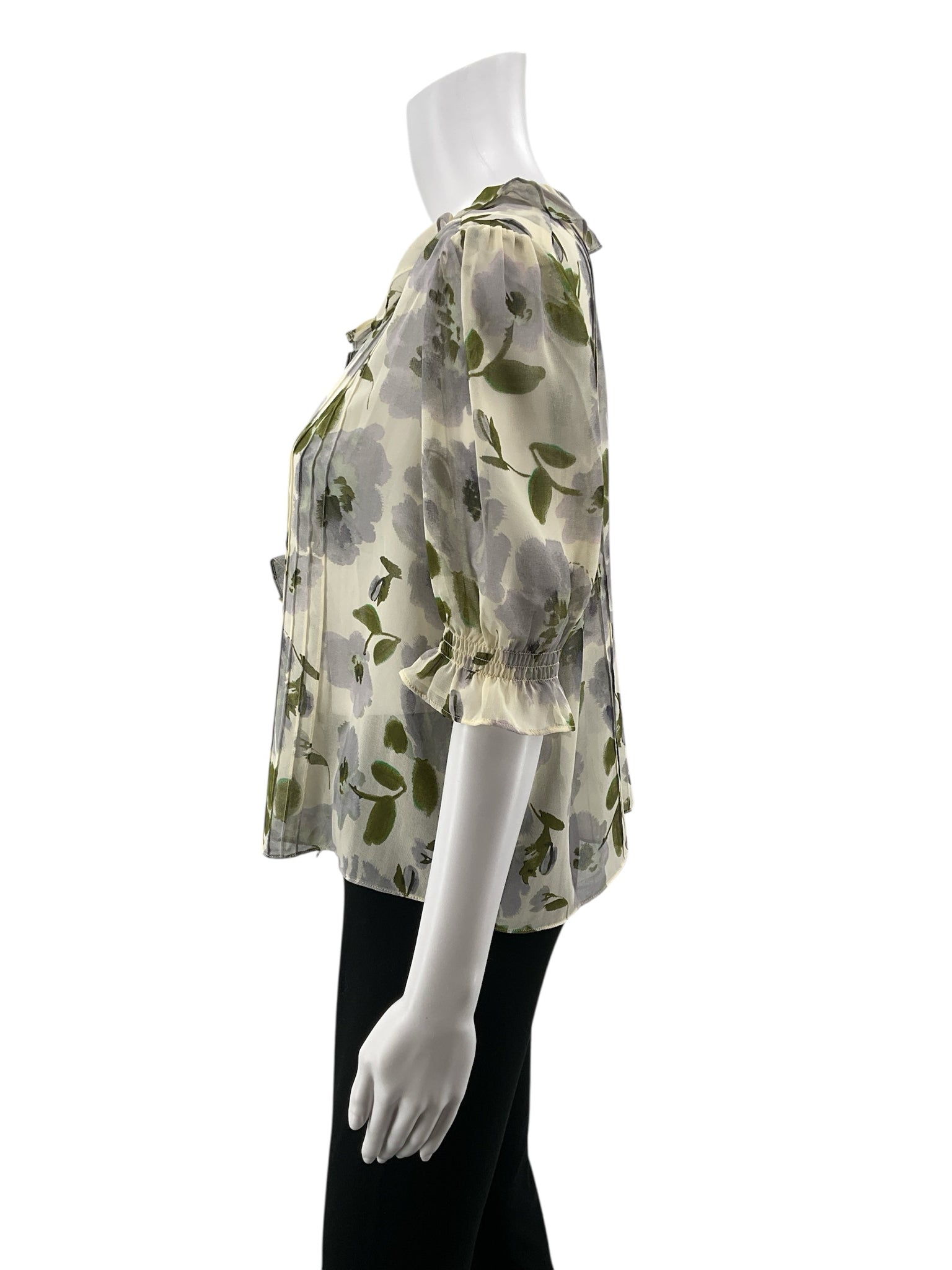 cabi green/cream Casual Top - Downstairs Size L green/cream Floral Pre-Owned Ladies Casual Top - Downstairs - Size L