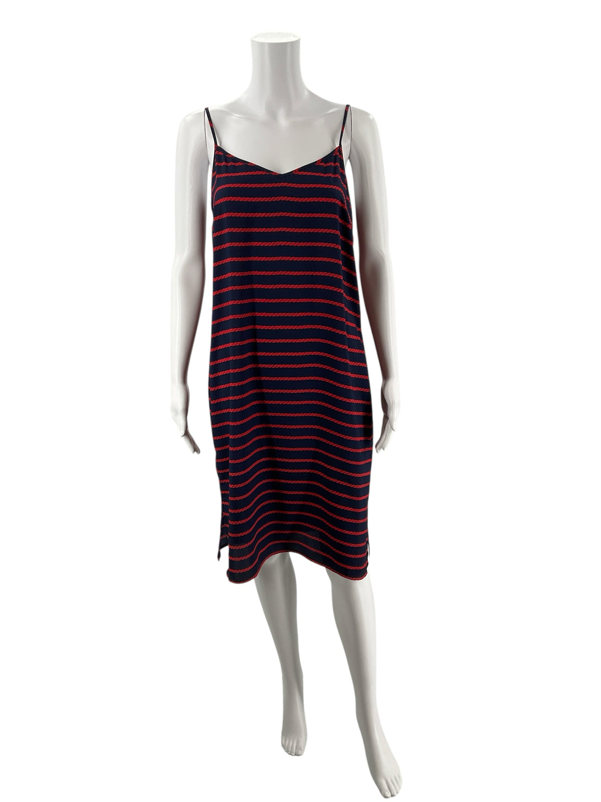Ann Taylor Rope Print Cami Slip Dress Navy Red Nautical Size 4 - ONLINE ONLY