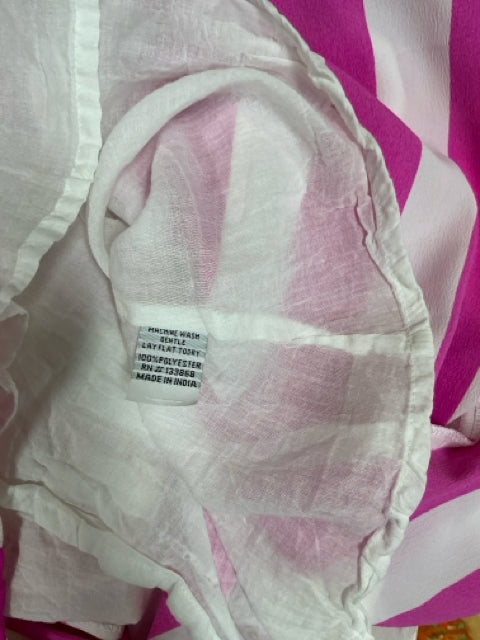 Southern Frock Fuchsia & White Diagonal Stripe Halter Mini Dress | Size XS