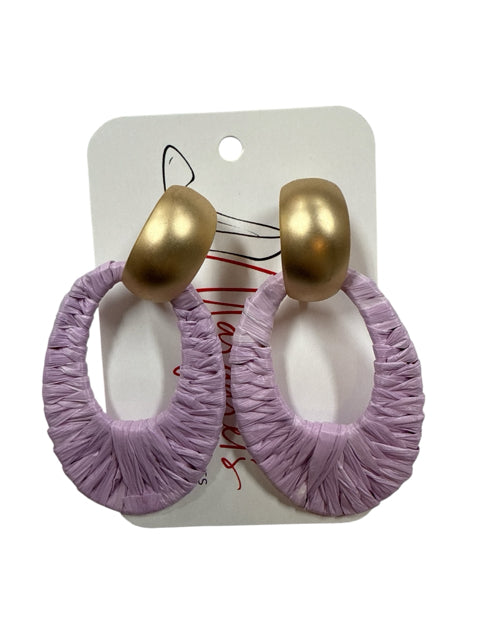 Mashia Lavender Raffia Wrapped Gold Tone Open Hoop Statement Earrings
